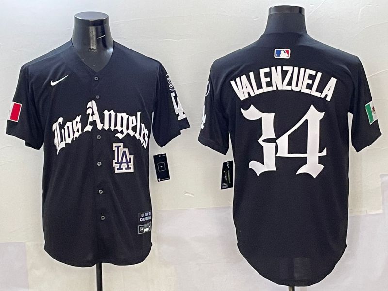 Men Los Angeles Dodgers #34 Valenzuela Black Five generations Joint Name 2025 Nike MLB Jersey style 11